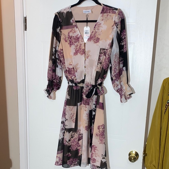 Calvin Klein Multicolor Floral Long Sleeve Dress NWT size 10 - Picture 6 of 8